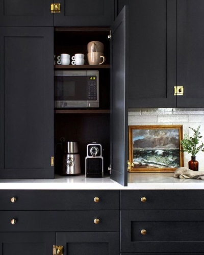 luxury kitchen design with coffee tea station